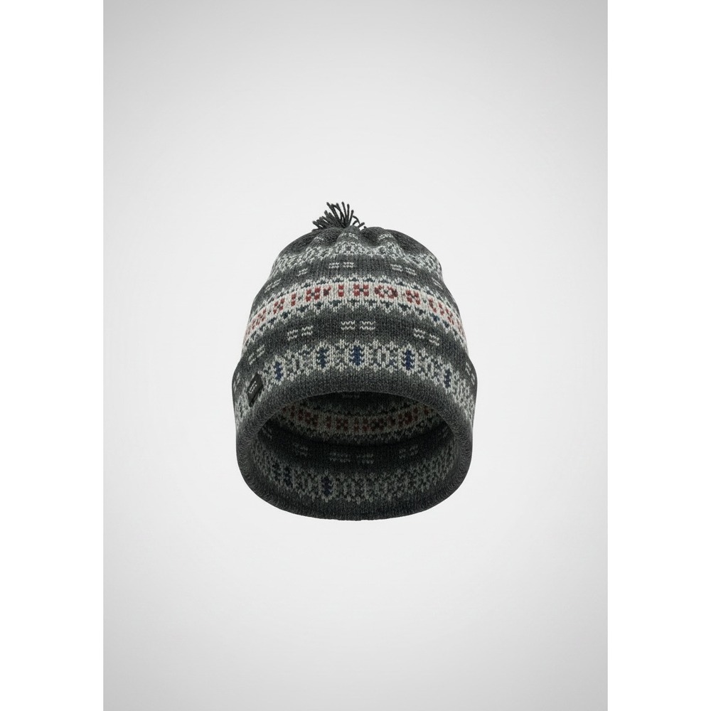 Vintage Turtle Fur Fair Isle Wool Blend Knit Beanie Hat Gray XL Pom Winter USA